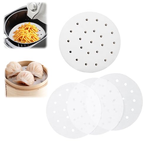 Upgrade 200 Blatt Bambus-Dampfgarer, rundes Luftfritteusen-Pergamentpapier mit Löchern, weißes Antihaft-Dampfpapier (12,7 cm) von Generic