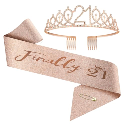 Upgrade Geburtstag Krone und Schärpe für Frauen Geburtstage von 1 Jahr bis 100 Jahre alt - Roségold Strass Tiara Set und Schärpe für Dekorationen (21 Jahre alt) von Generic