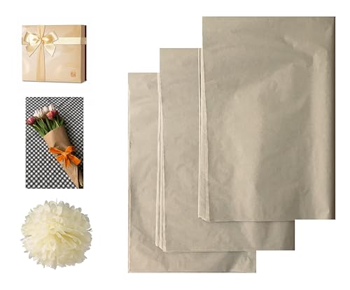 VEZODEK Seidenpapier Verpackungsmaterial zum Verpacken | 30 Blatt 50x75 cm für Blumen, Hochzeiten, Geschenktüten, Kunsthandwerk, Weihnachten, Pompons (Beige, 30 Blatt 50x75cm) von Generic