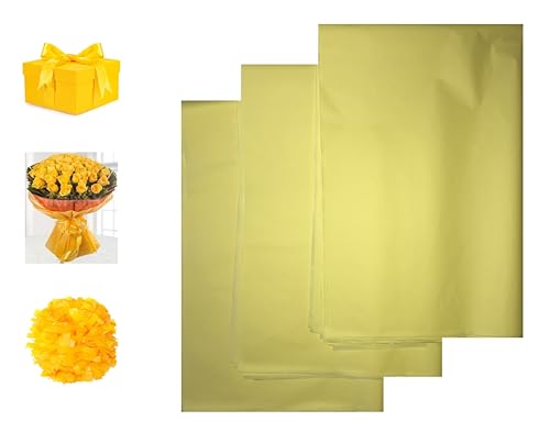 VEZODEK Seidenpapier Verpackungsmaterial zum Verpacken | 30 Blatt 50x75 cm für Blumen, Hochzeiten, Geschenktüten, Kunsthandwerk, Weihnachten, Pompons (Gelb) von Generic