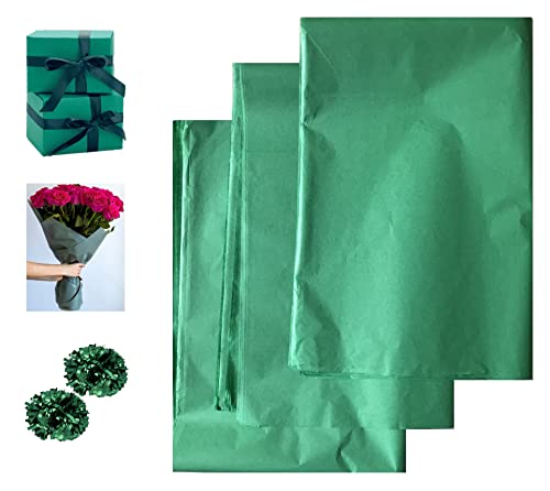 VEZODEK Seidenpapier Verpackungsmaterial zum Verpacken | 30 Blatt 50x75 cm für Blumen, Hochzeiten, Geschenktüten, Kunsthandwerk, Weihnachten, Pompons (Grün, 30 Blatt 50x75cm) von Generic
