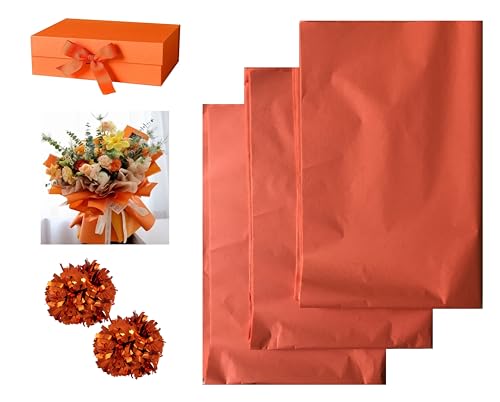 VEZODEK Seidenpapier Verpackungsmaterial zum Verpacken | 30 Blatt 50x75 cm für Blumen, Hochzeiten, Geschenktüten, Kunsthandwerk, Weihnachten, Pompons (Orange, 30 Blatt 50x75cm) von Generic