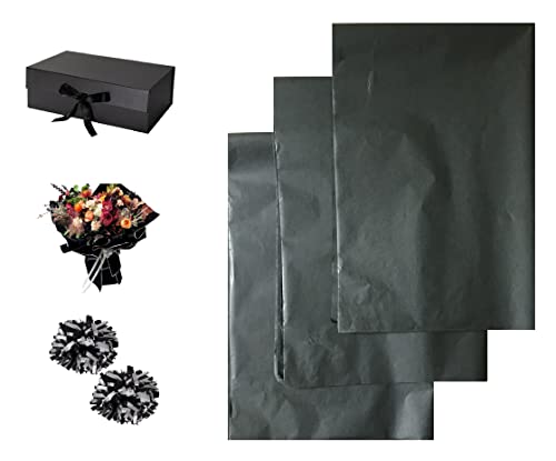 VEZODEK Seidenpapier Verpackungsmaterial zum Verpacken | 30 Blatt 50x75 cm für Blumen, Hochzeiten, Geschenktüten, Kunsthandwerk, Weihnachten, Pompons (Schwarz, 30 Blatt 50x75cm) von Generic