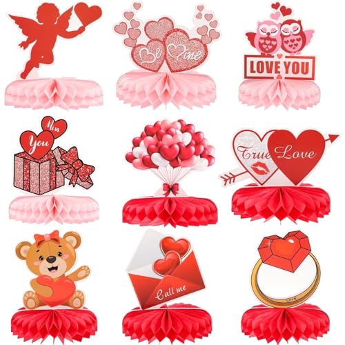Valentinstag Tischdekoration 9Pc Valentinstag Waben Mittelstücke mit rotem Herz Bär Amor Eule Herz Kuchenpapier Valentine's Day Gift Hab Dich Lieb Geschenk zum Jahrestag für Ihn Valentinstag Tischdekoration 9Pc Valentinstag Waben Mittelstücke mit rotem Herz Bär Amor Eule Herz Kuchenpapier Valentine's Day Gift Hab Dich Lieb Geschenk zum Jahrestag für Ihn von Generic