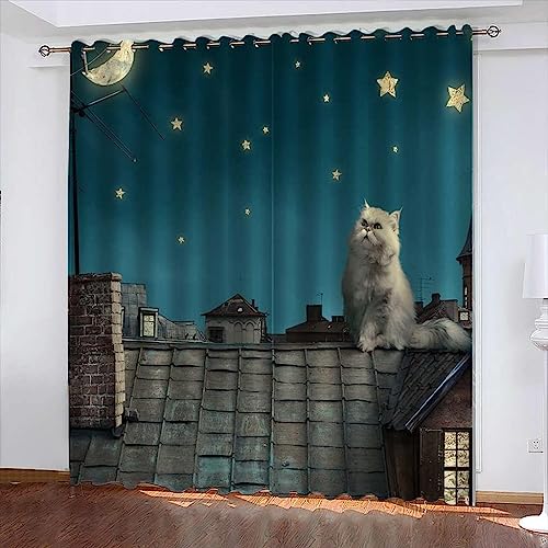 Verdunkelungsvorhänge, 3D Digitaldruckvorhänge Für Tier Katze 220 X 215 cm (B X H), Vorhänge Für Wohnkultur (2 Paneele), Esszimmervorhänge -Lärmreduzierung Und Schalldämmung von Generic