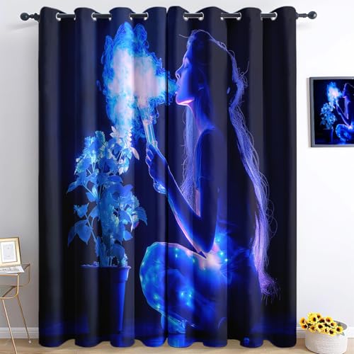 Verdunkelungsvorhänge H183 x B117 cm (2er Pack) Modernes Mädchen Atmet Fluoreszierenden Rauch Aus Blau Schwarz, Blickdichte Vorhänge mit Ösen Isolierung, Vorhänge für Schlafzimmer Wohnzimmer Verdunkelungsvorhänge H183 x B117 cm (2er Pack) Modernes Mädchen Atmet Fluoreszierenden Rauch Aus Blau Schwarz, Blickdichte Vorhänge mit Ösen Isolierung, Vorhänge für Schlafzimmer Wohnzimmer von Generic