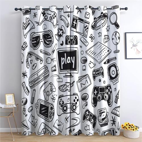 Verdunkelungsvorhänge 280x245 cm, Graffiti Game Controller Thermo Isoliert Lärmminderung Vorhänge, Polyester Anti-Fade Hellfarben Vorhange für Schlafzimmer Wohnzimmer Kinderzimmer Verdunkelungsvorhänge 280x245 cm, Graffiti Game Controller Thermo Isoliert Lärmminderung Vorhänge, Polyester Anti-Fade Hellfarben Vorhange für Schlafzimmer Wohnzimmer Kinderzimmer von Generic