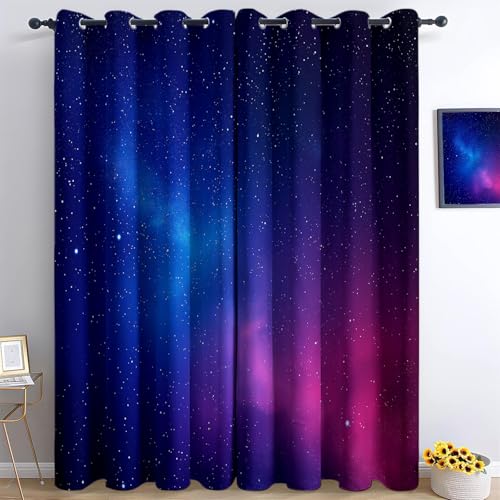 Blickdichte Vorhänge H260 X B140 cm (2Er Pack) Cartoon Nebel Sterne Blau Rot Lichtblockierend, Kälteisolierung, Thermo-Schiebe -Vorhangpflegeleicht & Waschmaschinenfest von Generic