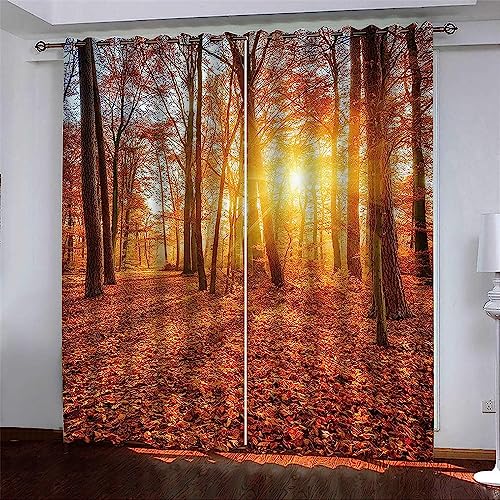 Verdunkelungsvorhänge Mit Ösen Blickdicht Vorhänge 3D Drucken Sonniger Herbstwald Wärmeisolierte Gardinen Für Schlafzimmer Wohnzimmer Kinderzimmer H Verdunkelungsvorhänge Mit Ösen Blickdicht Vorhänge 3D Drucken Sonniger Herbstwald Wärmeisolierte Gardinen Für Schlafzimmer Wohnzimmer Kinderzimmer H von Generic