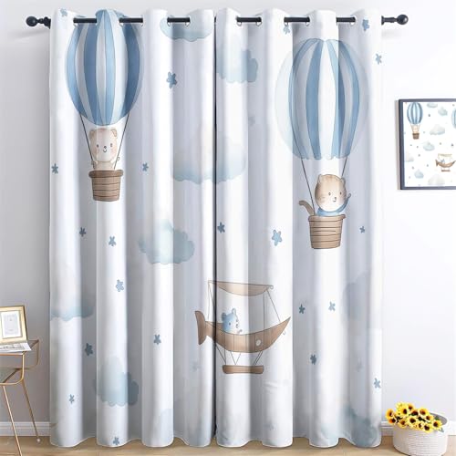 Verdunkelungsvorhang Aquarellmalerei Heißluftballon Mit Ösen Gardine Für Schlafzimmer Kinderzimmer H215x B110 cm (3er Pack) Mit Ösen Für SchlafzimmerBlau von Generic