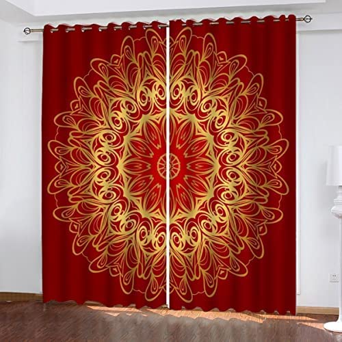 Verdunkelungsvorhange 2Er Set Rotgoldenes Muster Wohnzimmer Kinderzimmer Verdunkelungsvorhang Wärmeisolierte Gardinen Mit Ösen Polyester 3D Effekt Druck Vorhänge 280 (B) X 250 (H) cm von Generic
