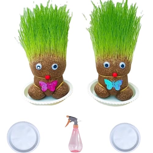 Verwenden Sie Graskopf zum Haarwachstum, Blumentopf mit Puppenkopf, grüne Schreibtischpflanze, Bonsai-Blumentopf mit Tablett, Topfpflanze für Kinder (Gießkanne), Dekoration von Generic