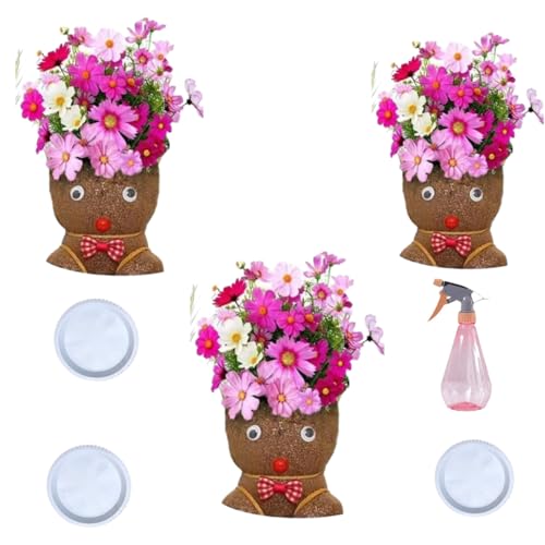 Verwenden Sie Graskopf zum Haarwachstum, Blumentopf mit Puppenkopf, grüne Schreibtischpflanze, Bonsai-Blumentopf mit Tablett, Topfpflanze für Kinder (Gießkanne), Dekoration von Generic