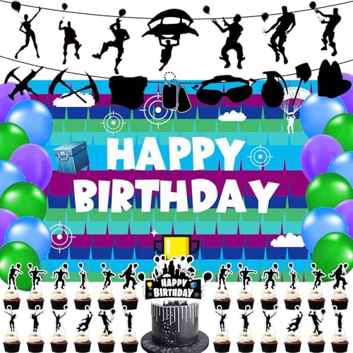 Videospiel-Geburtstagsparty-Zubehör, Videospiel, Lama, Party-Dekoration, Hintergrund, Luftballons, Kuchen, Cupcake-Topper für Kampfspieler, Motto-Party, Dekoration, 59 Stück von Generic