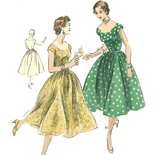 Vintage 1950er Jahre Schnittmuster Damen Rockabilly Kleid Schwarz Weiß (V8329) von Générique