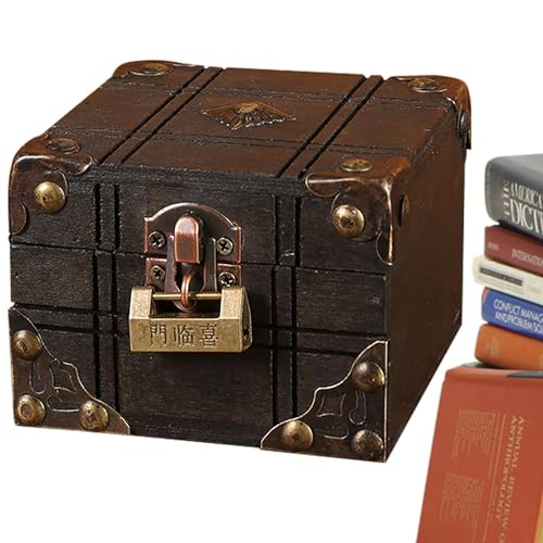 Vintage Schatzkiste, Vintage-Holzbox, Schatztruhe für Flucht aus dem Zimmer, abschließbare Schmuckschatulle für Halsketten und Ohrringe, Retro-Aufbewahrungsbox Vintage Schatzkiste, Vintage-Holzbox, Schatztruhe für Flucht aus dem Zimmer, abschließbare Schmuckschatulle für Halsketten und Ohrringe, Retro-Aufbewahrungsbox von Generic