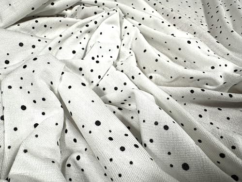 Viskose-Lycra-Stretch-Jersey-Stoff, Meterware, Weiß mit schwarzen Punkten von Generic