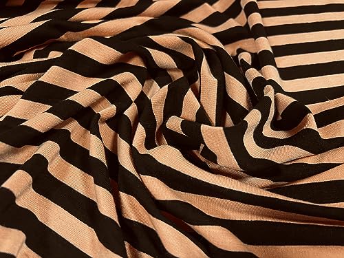 Viskose-Spandex-Stretch-Stoff, Single-Jersey, Meterware, gestreift, Schwarz und Pfirsich Viskose-Spandex-Stretch-Stoff, Single-Jersey, Meterware, gestreift, Schwarz und Pfirsich von Generic