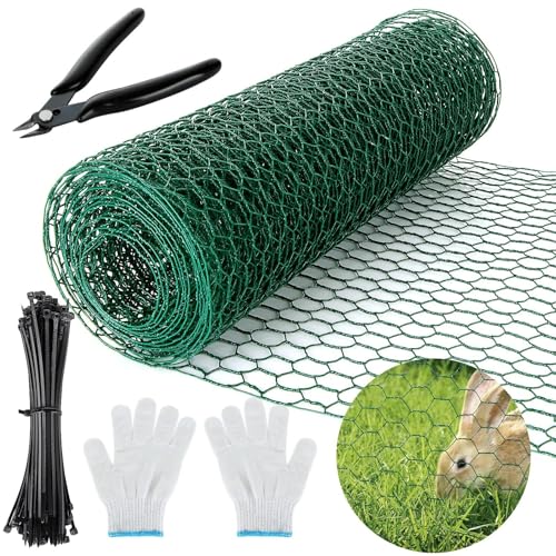 Volierendraht 0,4m x 5m mit Handschuhen, Zange und 100 Kabelbindern – Sechseckiges verzinktes Drahtgeflecht PVC beschichtet 25mm Maschen für Hühner, Kaninchen, Hunde, Katzen, Garten & DIY Volierendraht 0,4m x 5m mit Handschuhen, Zange und 100 Kabelbindern – Sechseckiges verzinktes Drahtgeflecht PVC beschichtet 25mm Maschen für Hühner, Kaninchen, Hunde, Katzen, Garten & DIY von Generic