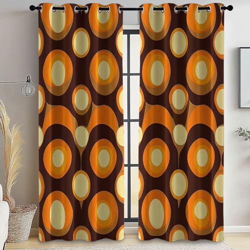 Vorhänge Blickdicht Braun, Verdunkelungsvorhänge Retro Geometrische Blasen Muster, Bedruckte Ösenvorhänge H 183 x B 117 cm (2er Pack) dekor für Schlafzimmer Wohnzimmer Kinderzimmer von Generic