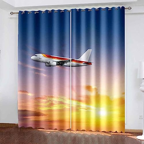 Vorhänge Verdunkelungsvorhang Kinderzimmer Sonnenuntergang Landschaft Flugzeug 3D-Druck Ösen Gardinen Wärmegedämmt Blickdichter Vorhang Für Jungen M Vorhänge Verdunkelungsvorhang Kinderzimmer Sonnenuntergang Landschaft Flugzeug 3D-Druck Ösen Gardinen Wärmegedämmt Blickdichter Vorhang Für Jungen M von Generic