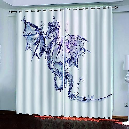 Vorhang Blickdicht Ösenschal Abstrakter Tierdrache Gardinen Kinderzimmer Wohnzimmer Living Room Bedroom Dining Room Thermovorhang Ösenvorhänge 2Er Set - 3D Digitaldruck 220 X 215 cm -1M2N+Y2H von Generic