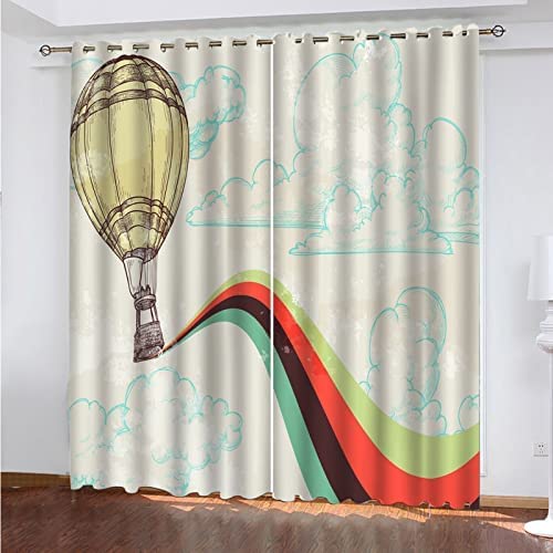Vorhang Blickdicht Wohnzimmer - Gardinen Blickdicht 3D Abstrakter Heißluftballon Vorhänge Thermo Schlafzimmer Dekoschals Gardine Blickdichter Ösenvorhang, 2Er Set 280 (B) X 180 (H) cm - Kinder Vorhän von Generic