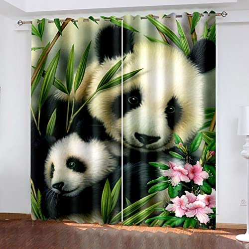 Vorhang Blickdicht Wohnzimmer - Gardinen Blickdicht 3D Tierischer Süßer Panda Vorhänge Thermo Schlafzimmer Dekoschals Gardine Blickdichter Ösenvorhang, 2Er Set 300 (B) X 280 (H) cm - Kinder Vorhänge von Generic