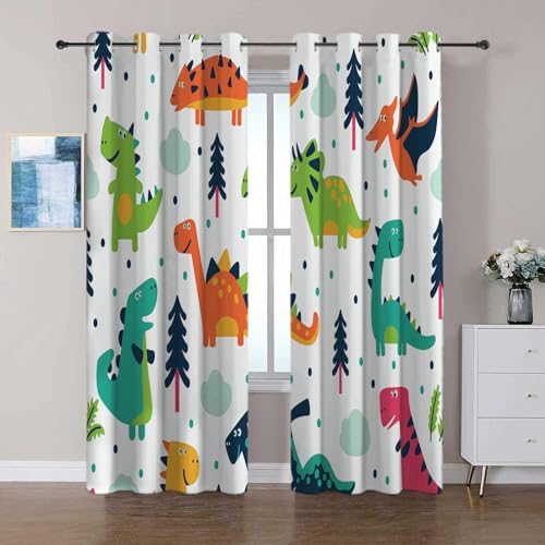Vorhang Cartoon-Dinosaurier Verdunkelungsvorhänge mit Ösen Vorhänge Blickdicht Kälte- Und Wärmeisolierung Balkon Schlafzimmer Vorhangschals 2er Set B140 x H245 cm von Generic