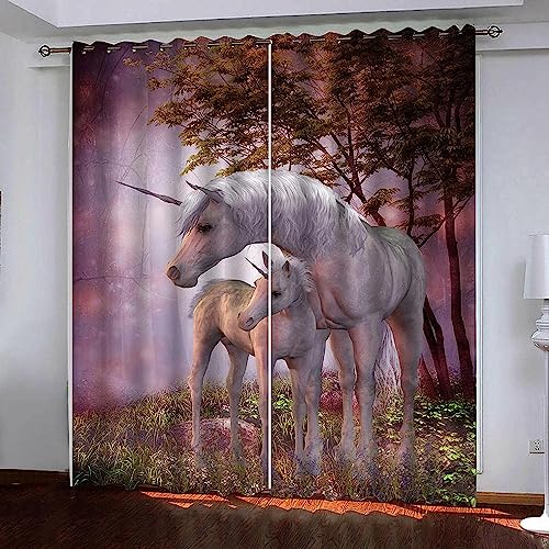 Vorhang Verdunkelung Mit Ösen Wohnzimmer Modern Dschungel Einhorn 3D Vorhänge Fenster Kinderzimmer 280 X 250 cm Schlafzimmer Vorhänge Gardinen Blickdicht 2Er Set - Kinder Bedruckte Vorhänge-8U7M/X1R Vorhang Verdunkelung Mit Ösen Wohnzimmer Modern Dschungel Einhorn 3D Vorhänge Fenster Kinderzimmer 280 X 250 cm Schlafzimmer Vorhänge Gardinen Blickdicht 2Er Set - Kinder Bedruckte Vorhänge-8U7M/X1R von Generic