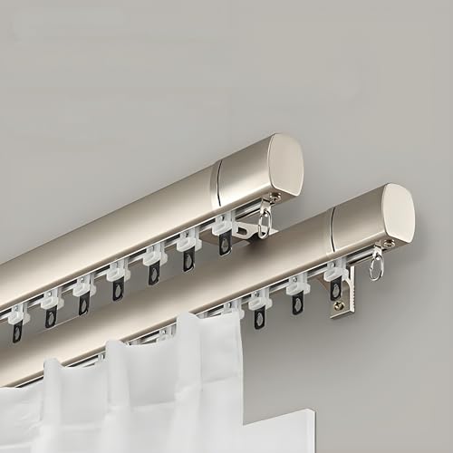 Vorhangschiene 2 Läufig Wandmontage 1m,2m,3.0m,4.0m,5m Robustes Gleiten Gardinenschiene Raumteilerc for Wohnzimmer, Schlafzimmer, Hotel(Gold,2.40m) von Generic