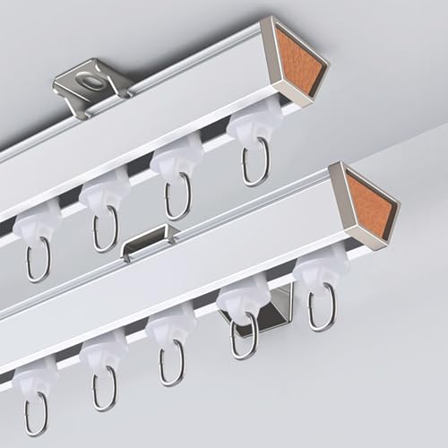 Vorhangschiene Aluminium Deckenschiene Leise Schiebegardinenschiene mit Roller für Privatsphäre Raumteiler Duschfenster Schränke(White-side,7.5 ft-230 cm) von Generic