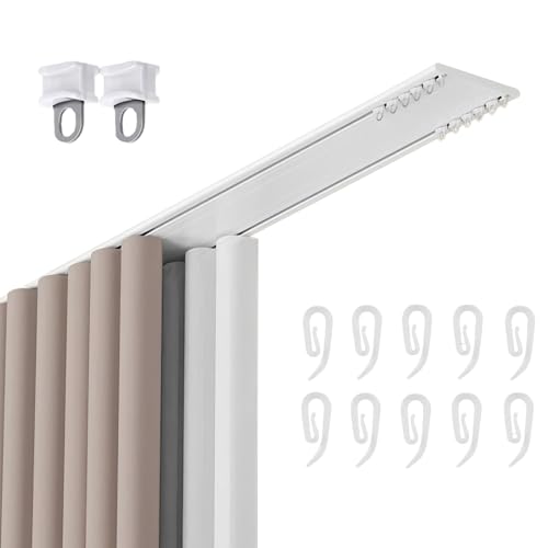 Vorhangschiene Aus Aluminium Gardinenschiene Mit Umlenkrolle Und Haken 2-läufig Ultradünn Dicke 6mm Für Schlafzimmer, Wohnzimmer(White,550cm(216.0in)) von Generic