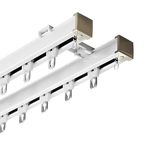 Vorhangschienen-Set 2-läufig, Vorhangschiene für Vorhänge Duschvorhang Krankenhaus Wohnmobil Raumteiler, Decken-oder Wandmontage, Komplettes Zubehör(White-Ceiling,3.0m(2 * 1.5m)) von Generic