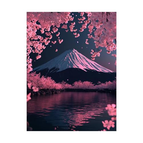 Vulkan Fuji Malen Nach Zahlen Erwachsene Kirschblüten Malen Nach Zahlen 135x100cm DIY Basteln Erwachsene Klarheit Farbe Leinwan Bilder mit Acrylfarben Set 3 Typen Pinsel für Deko Wohnzimmer 2YH-14917 von Generic