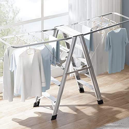 Wäscheständer für den Innenbereich, tragbarer und zusammenklappbarer, platzsparender Wäscheständer, multifunktionaler Wäscheständer mit Leiter, Wäscheständer aus Aluminium für Socken, Bettwäsche und Wäscheständer für den Innenbereich, tragbarer und zusammenklappbarer, platzsparender Wäscheständer, multifunktionaler Wäscheständer mit Leiter, Wäscheständer aus Aluminium für Socken, Bettwäsche und von Generic