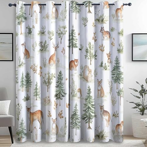 Wald Tier Winter Blickdichte Vorhänge H200 X B70 cm (2Er Pack) Grün Braun – Verdunkelungsvorhänge Mit Sonnenschutz – Für Kinderzimmer, Wohnzimmer & Balkon – Schiebevorhänge Geeignet von Generic