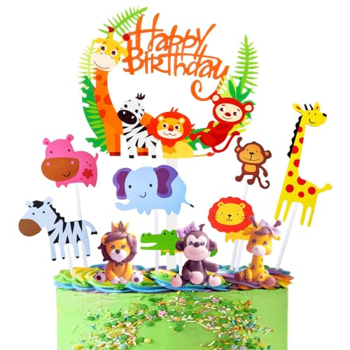 Waldtiere Figuren Cake Topper, Animal Geburtstag Kuchen Dekoration, 11 Stück Jungle Safari Animal Cupcake Toppers, für Geburtstag Party Kinder Mädchen Baby Shower von Generic