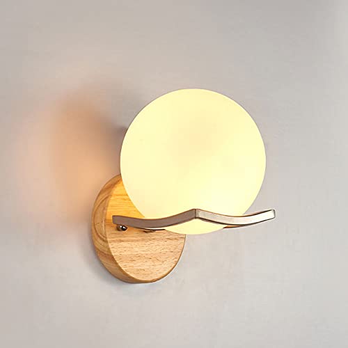 Wandleuchte, weißes Kugelglas, Holz, Moderne Wandleuchte, festverdrahtet, für Schlafzimmer, Badezimmer, Wohnzimmer, Flur, Kommode, Korridor, E27 Wandleuchte, weißes Kugelglas, Holz, Moderne Wandleuchte, festverdrahtet, für Schlafzimmer, Badezimmer, Wohnzimmer, Flur, Kommode, Korridor, E27 von Generic