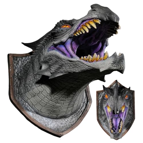 Wandmontierter 3D-Drache Dragon Head Wandhalter mit Licht und Spray | Spektrale Drachenskulptur Fantasy Wall Art, Drachenzimmerdekoration für Heimbüros von Generic