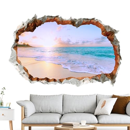 Wandsticker Strand, Wandaufkleber Strand | Schlafzimmer Wandgebrochene Wand | selbstklebend mit gebrochenen Löchern, dekorativ, Meereslandschaft, für Fenster, Wohnzimmer Wandsticker Strand, Wandaufkleber Strand | Schlafzimmer Wandgebrochene Wand | selbstklebend mit gebrochenen Löchern, dekorativ, Meereslandschaft, für Fenster, Wohnzimmer von Generic