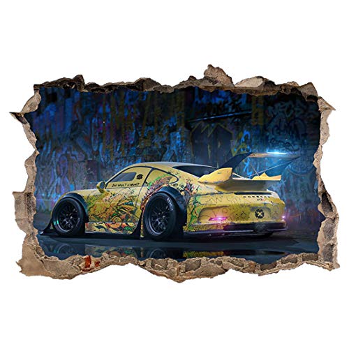 Wandtattoo, Motiv: Porsche 911, 3D-Loch in der Wand, 85cm x 56cm von Generic