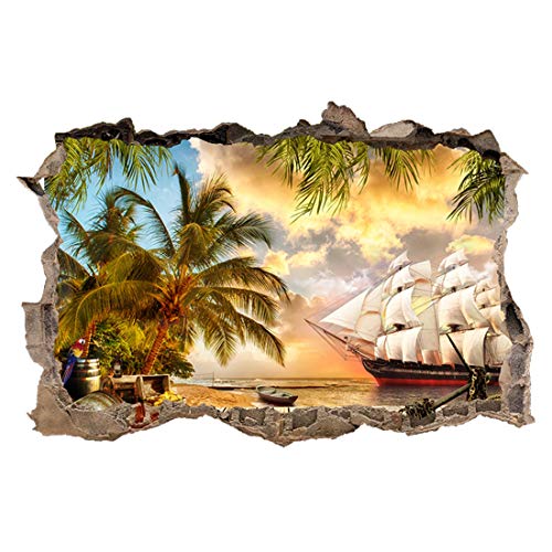 Wandtattoo / Wandaufkleber, Motiv Piratenschiff und Schatzsicht, 3D-Loch in der Wand, 125cm x 83cm von Generic
