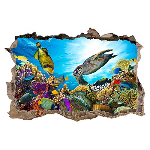 Wandtattoo mit Korallenriff und Schildkröte, 3D-Loch in der Wand, 145cm x 95cm von Generic