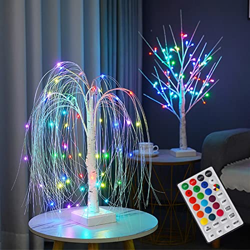 Weidenbaum mit buntem 60 LED-Licht Tischlampe mit RGB-Fernbedienung für Geburtstag, Hochzeit, Party, Heimdekoration (60 l RGB-Weide) von Generic