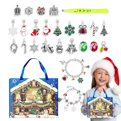 Weihnachten Adventskalender Armbänder – Schmuck-Set für die Urlaubszählung, Armbänder mit festlichen Anhängern für Mädchen | Schmuckherstellungssets Weihnachten Adventskalender Armbänder – Schmuck-Set für die Urlaubszählung, Armbänder mit festlichen Anhängern für Mädchen | Schmuckherstellungssets von Generic