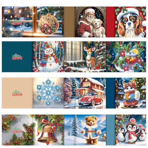 Weihnachten Strass Malkarte, Weihnachtskarten Sets für - 5D Weihnachtskarten Set - 12 Weihnachtsgrußkarten, Weihnachtskarten Handgemachte Weihnachtskarten, Kartenbastelsets für Erwachsene von Generic