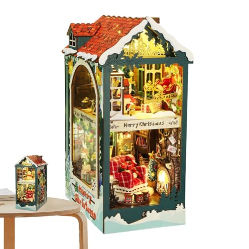 Weihnachten Thema Buchecken - Weihnachtsminiatur Häuser Bausatz, Weihnachtsbuchständer | Zusammengebauter Buchständer, dreidimensionaler Buchständer für Jugendliche und Erwachsene, von Generic