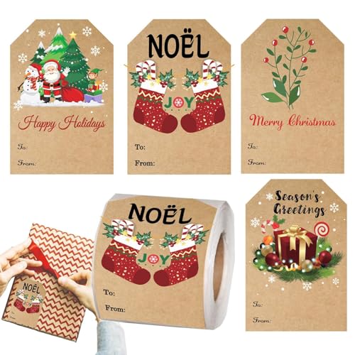 Weihnachtliche Haftetiketten Selbstklebende Etiketten aus dekorativem Geschenkpapier - Weihnachtsetiketten zum Beschriften | Etiketten aus Naturpapier mit Beschriftung von Generic