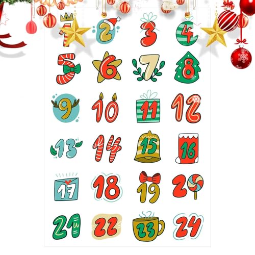 Weihnachts-Advents-Countdown-Aufkleber – 1–24 Zahlen, dekorative Grußkarten-Aufkleber, Festival-Karte, Umschläge, Versiegelungs-Etiketten für Karnevalsbedarf von Generic